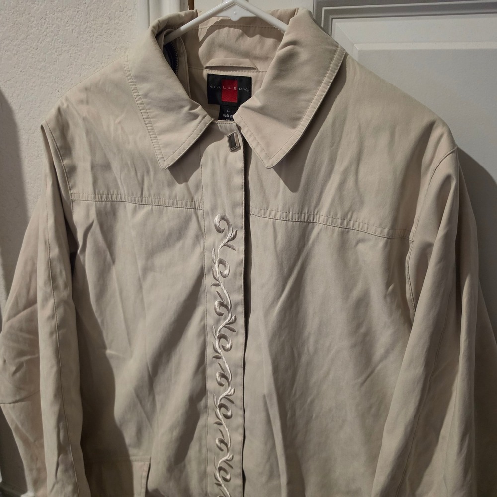 Gallery Mens Tan Lightweight Embroidered Zip Front Jacket Beige Size Large L
